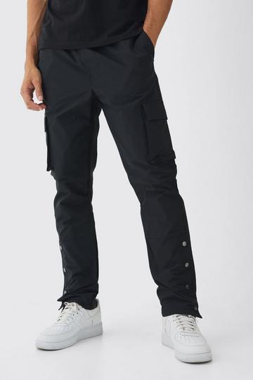 Elasticated Straight Utility Cargo Popper Hem Trousers black