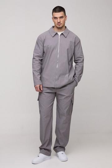 Tall Bengaline Zip Through Shirt and Trouser Set in Grey Marl grey marl