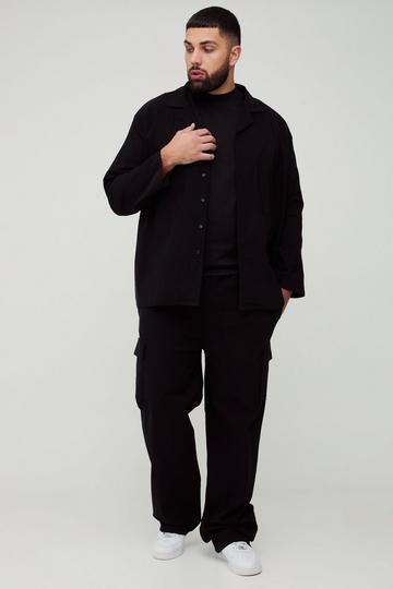 Plus Stretch Utility Pocket Shirt and Cargo Trouser Set in Black black