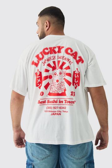 Plus Lucky Cat T-Shirt Met Print white