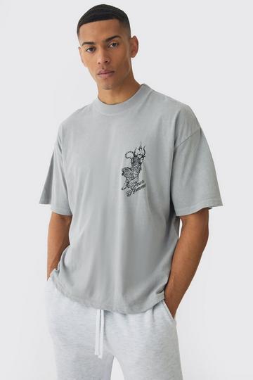 Oversized Boxy Tiger Print T-shirt grey