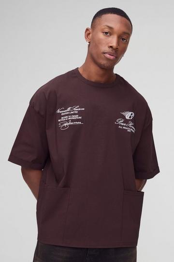 Oversized Boxy Bengaline Pour Homme Embroidered T-shirt chocolate