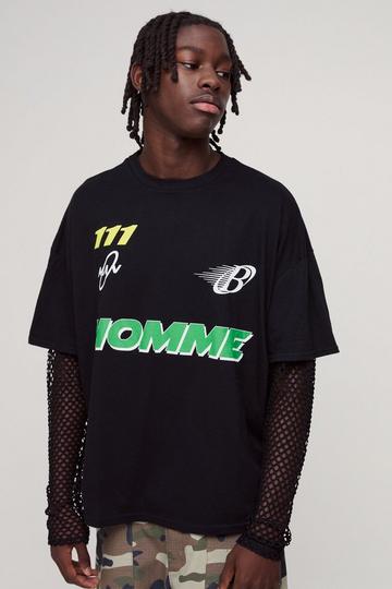 Oversized Double Layer Homme Print T-shirt black