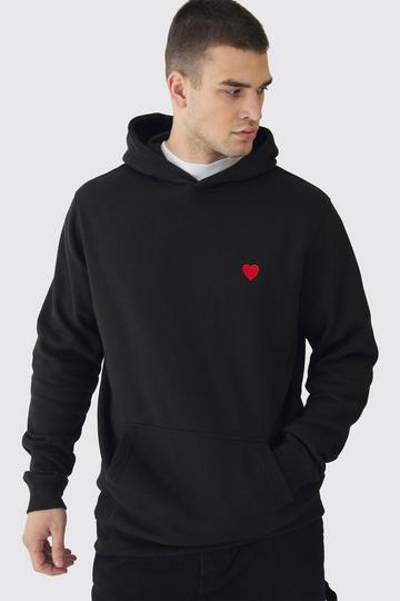 Tall Heart Embroidered Hoodie black