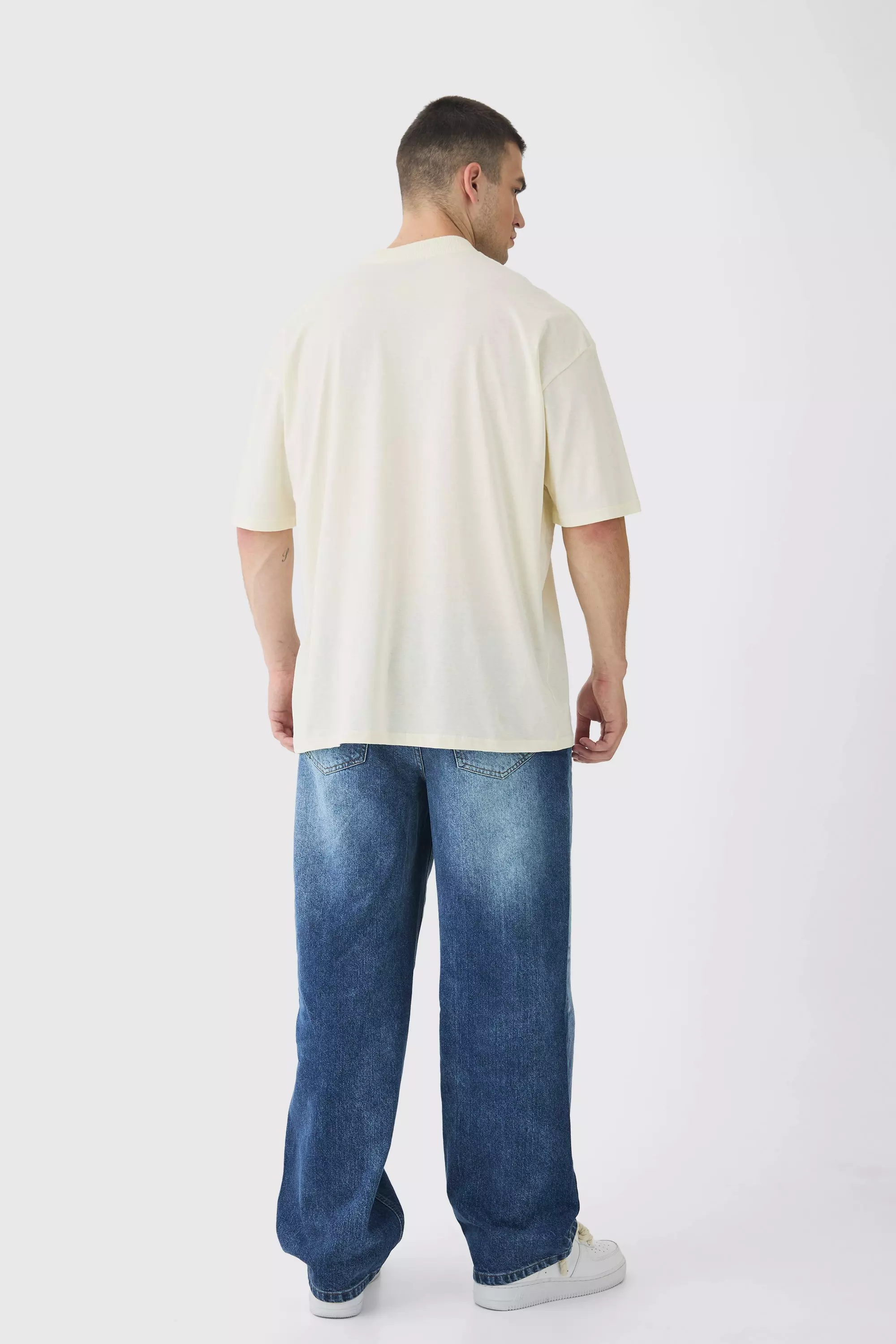 Ecru Tall Oversized Extended Neck Heart Embroidered T-Shirt alternative image