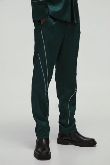 Green Slim Fit Zip Multi Zip Detail Tailored Trousers