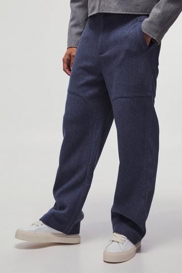 Navy Wool Look Wide Leg Fixed Waist Trouser