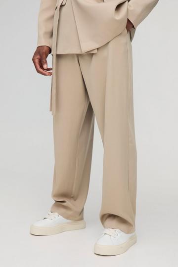 Stone Beige Relaxed Fit Tie Waistband Tailored Trouser