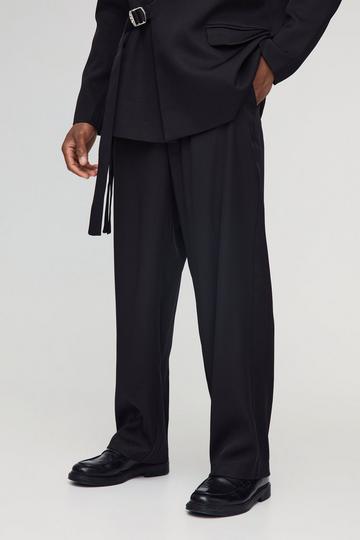 Black Relaxed Fit Tie Waistband Tailored Trouser