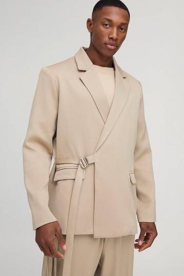 Straight Fit Wrap Front Blazer stone