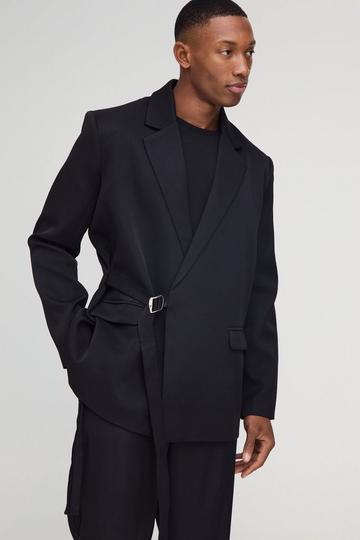 Black Straight Fit Wrap Front Blazer