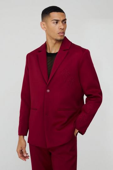 Straight Fit Cross Applique Blazer burgundy