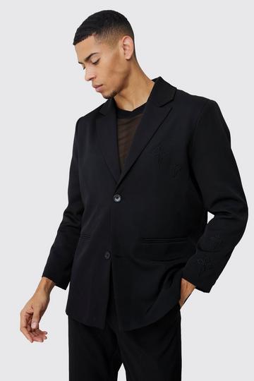 Black Straight Fit Cross Applique Blazer