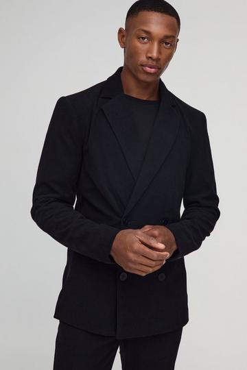 Skinny Fit Double Breasted Corduroy Blazer black