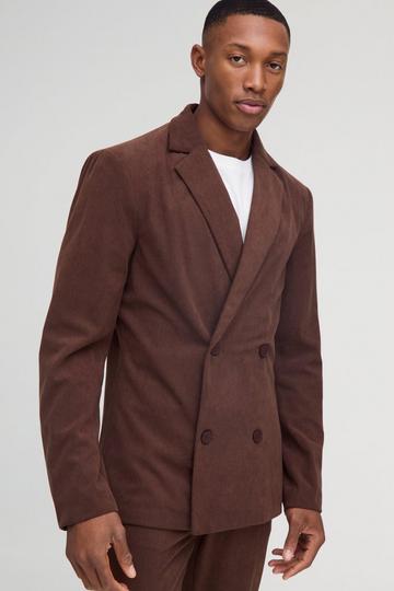 Skinny Fit Double Breasted Corduroy Blazer chocolate