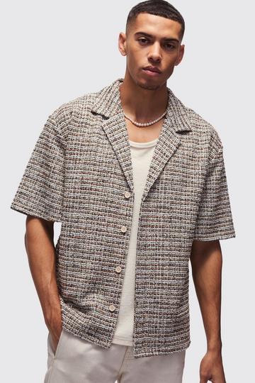 Oversized Boucle Dropped Revere Shirt stone