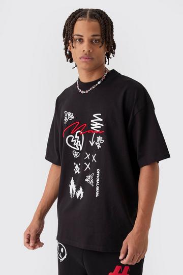 Oversized Extended Neck Heavyweight Man Embroidered T-shirt black