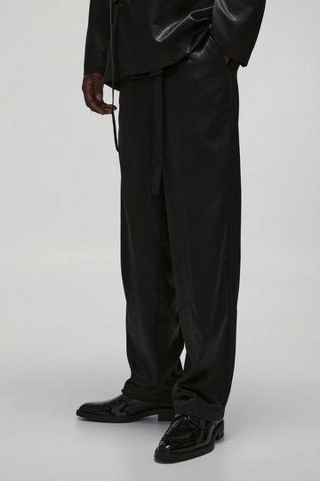 Black Relaxed Fit Liquid Metallic Belted Tailored Trousers