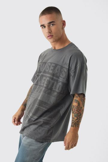 Oversized Newspaper Vintage Washed Graphic T-shirt charcoal