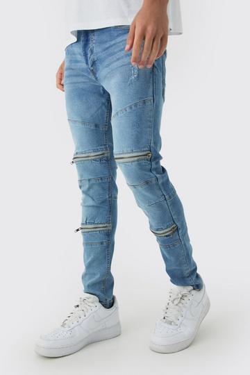 Blue Super Skinny Biker Zip Detail Jeans