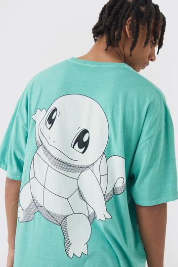 Oversized Wash Pokemon Extended Neck Squirtle License T-shirt aqua