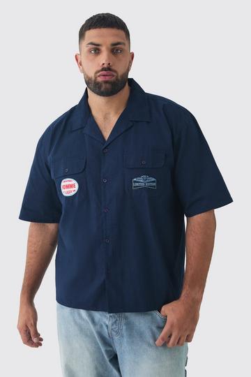 Plus Western Moto Applique Overshirt navy