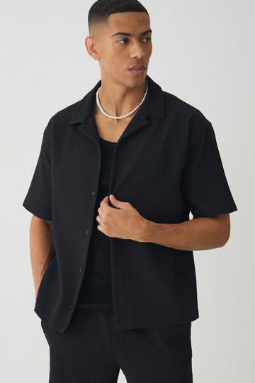 Short Sleeve Revere Oversized Pleated Shirt black