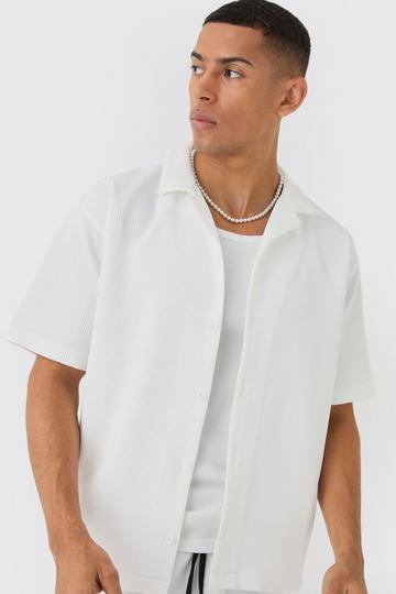 Short Sleeve Revere Oversized Pleated Shirt white