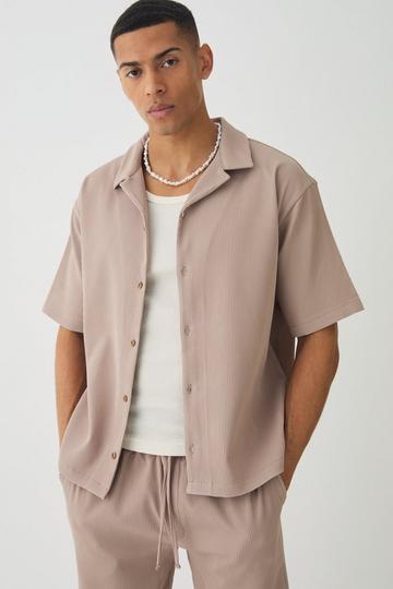 Pleated Short Sleeve Oversized Boxy Shirt mocha