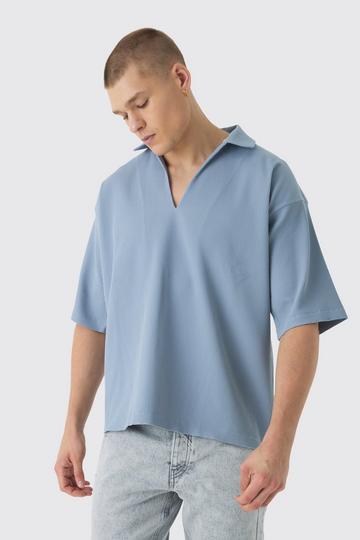 Pleated Oversized Boxy V Neck Shirt slate blue