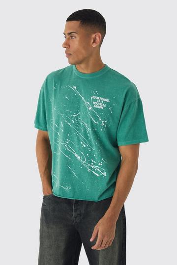 Oversized Boxy Paint Splatter Washed T-Shirt green