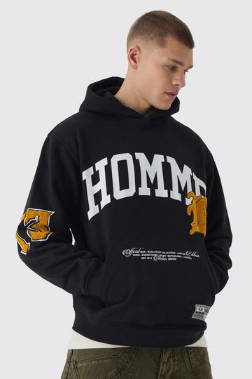 Oversized Homme Applique Varsity Hoodie black