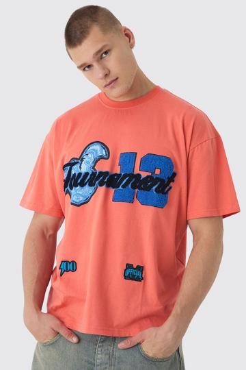 Oversized Toernooi T-Shirt Met Badge orange