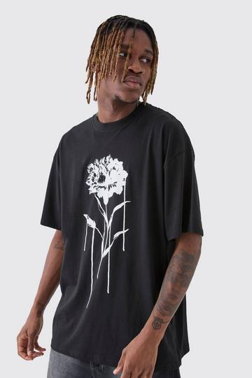 Tall Oversized Druipende Bloemen T-Shirt black