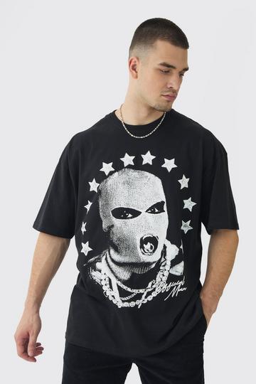 Tall Star Balaclava Graphic Oversized T-Shirt black