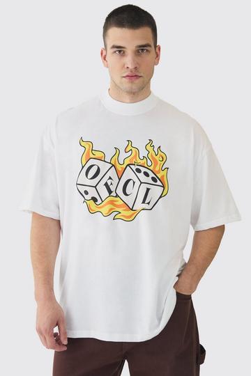 Tall OFCL Flame Dice Printed Extended Neck T-Shirt white