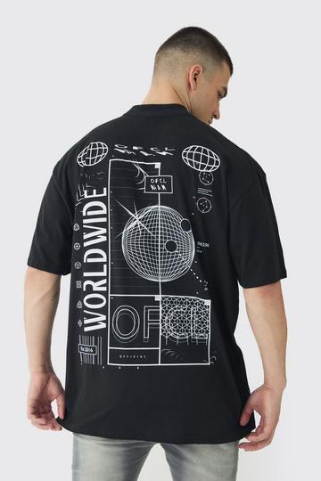 Tall Worldwide Abstract Graphic Extended Neck T-Shirt black