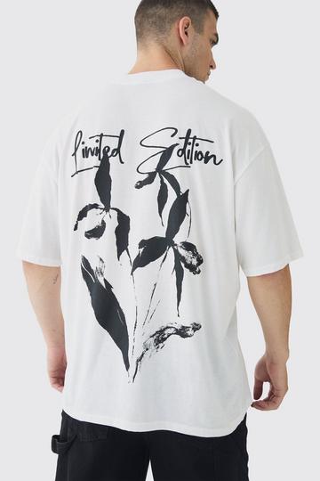 Tall Limited Edition Bloemen Lijntekening T-Shirt Met Brede Nek white