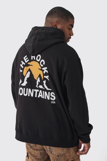 Black Plus Mountains Graphic Oversized Hoodie