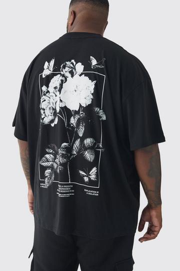 Plus Floral Butterfly Graphic Back Printed T-Shirt black