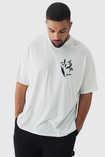 Plus Limited Edition Floral Line Drawing Extended Neck T-Shirt white