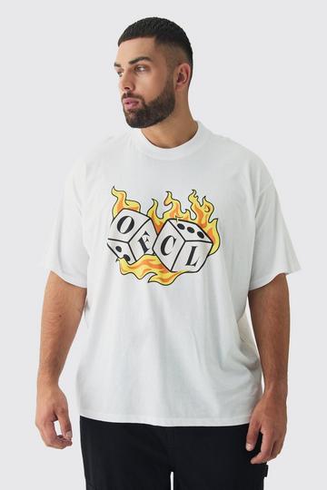 Plus OFCL Flame Dice Printed Extended Neck T-Shirt white