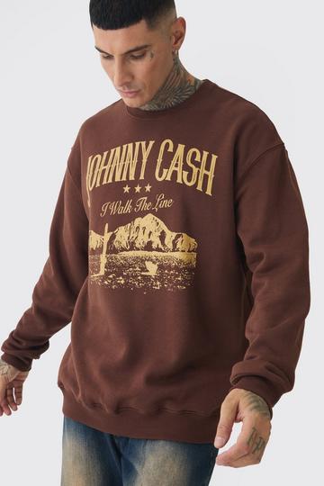 Tall Oversized Johnny Cash Licensed Sweatshirt chocolate