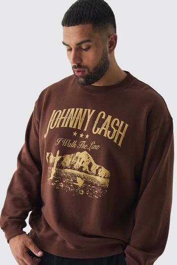 Plus Oversized Johnny Cash Licensed Sweatshirt chocolate