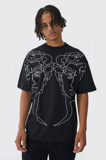 Oversized Boxy Standbeeld Lijntekening T-Shirt Met Print black