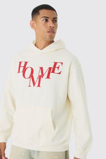 Ecru White Oversized Homme Printed Hoodie