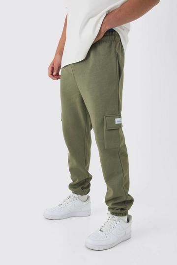 Basic Slim Fit Cargo Joggingbroek Met Geweven Label olive