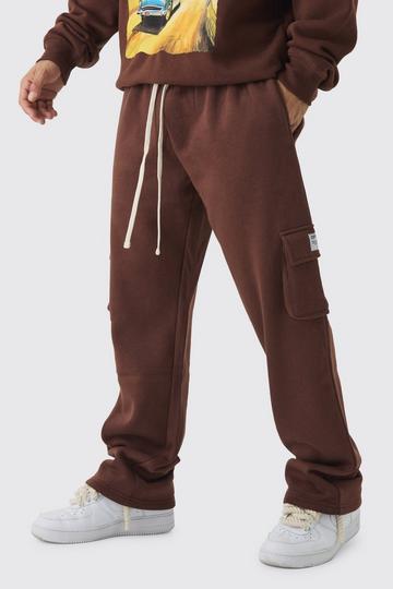 Chocolate Brown Relaxed Fit Woven Tab Basic Cargo Jogger