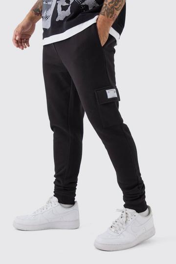 Black Skinny Fit Woven Tab Basic Cargo Jogger