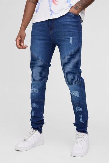 Blue Tall Super Skinny Busted Knee Biker Jeans